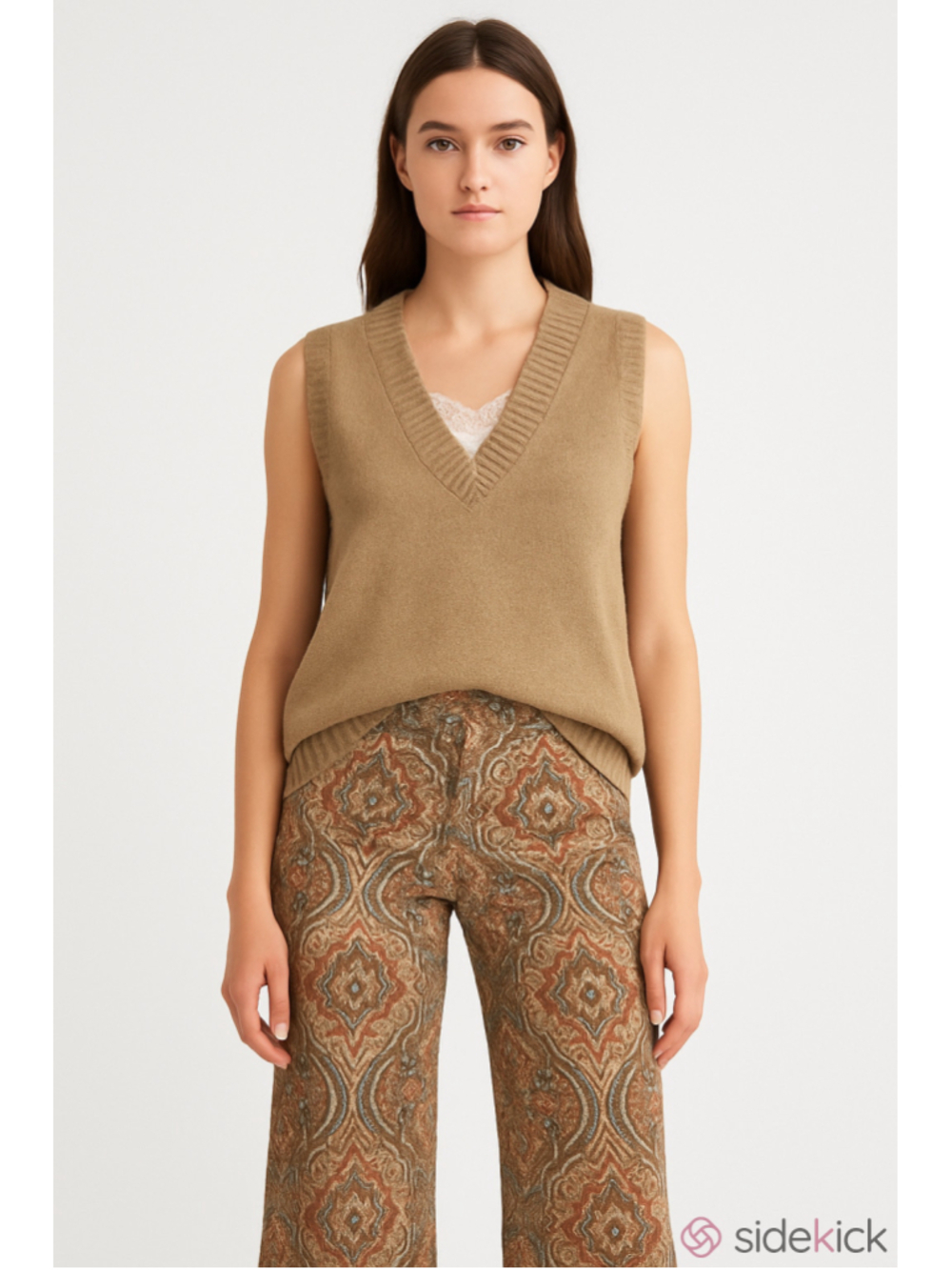 Women's White Birch V-Neck Sweater Vest, Size S, Beige oversized